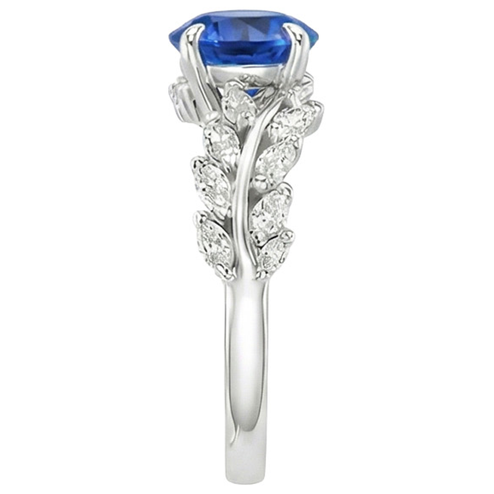 Blue Sapphire & Marquise Natural Earth Mined Diamond ( Not Lab Grown ) Ring 3 Carats New