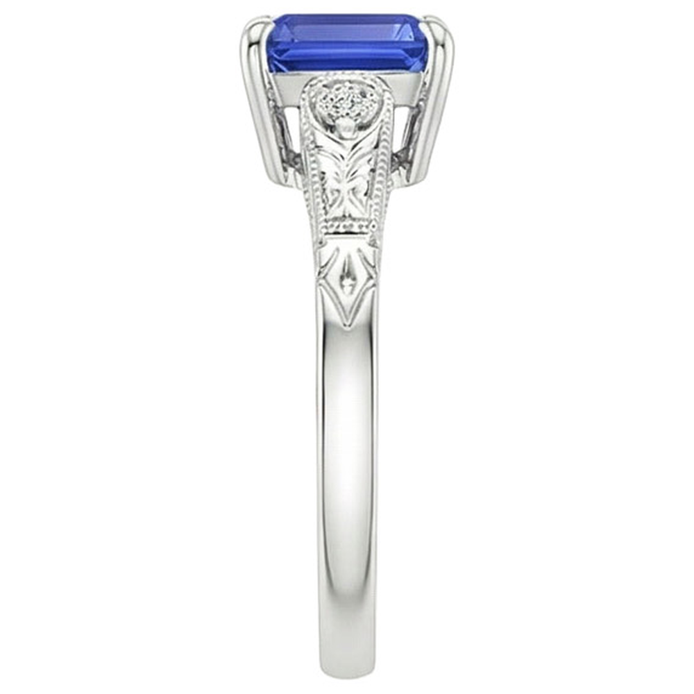 Blue Sapphire & Natural Earth Mined Diamond ( Not Lab Grown ) 3 Stones Ring 3.25 Carats Emerald Cut