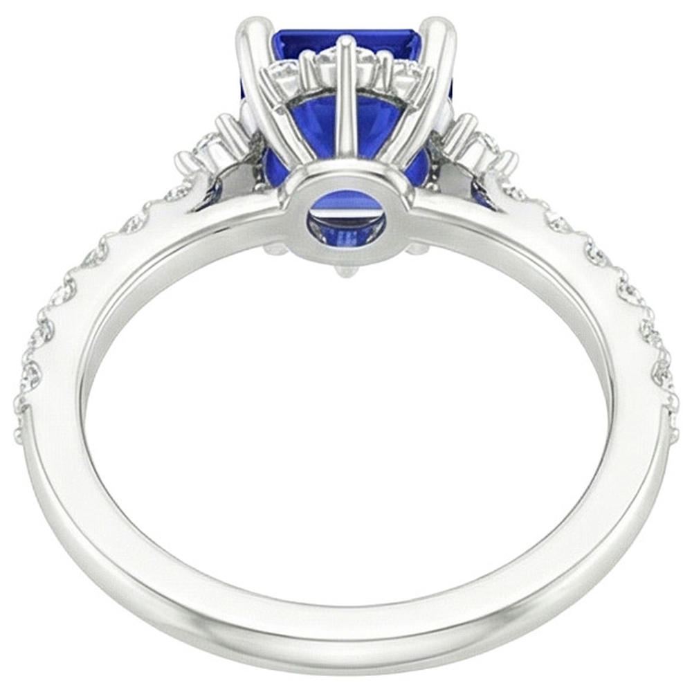 Blue Sapphire & Natural Earth Mined Diamond ( Not Lab Grown ) Ring 4.25 Carat Emerald Solitaire With Accents