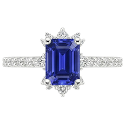 Blue Sapphire & Natural Earth Mined Diamond ( Not Lab Grown ) Ring 4.25 Carat Emerald Solitaire With Accents