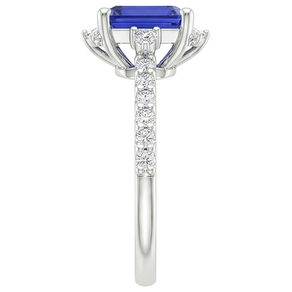 Blue Sapphire & Natural Earth Mined Diamond ( Not Lab Grown ) Ring 4.25 Carat Emerald Solitaire With Accents