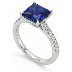Blue Sapphire & Natural Earth Mined Diamond ( Not Lab Grown ) Solitaire Accents Ring 5.50 Carat Princess Cut