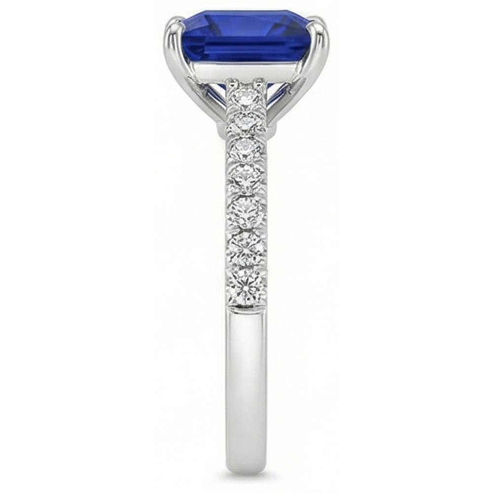 Blue Sapphire & Natural Earth Mined Diamond ( Not Lab Grown ) Solitaire Accents Ring 5.50 Carat Princess Cut
