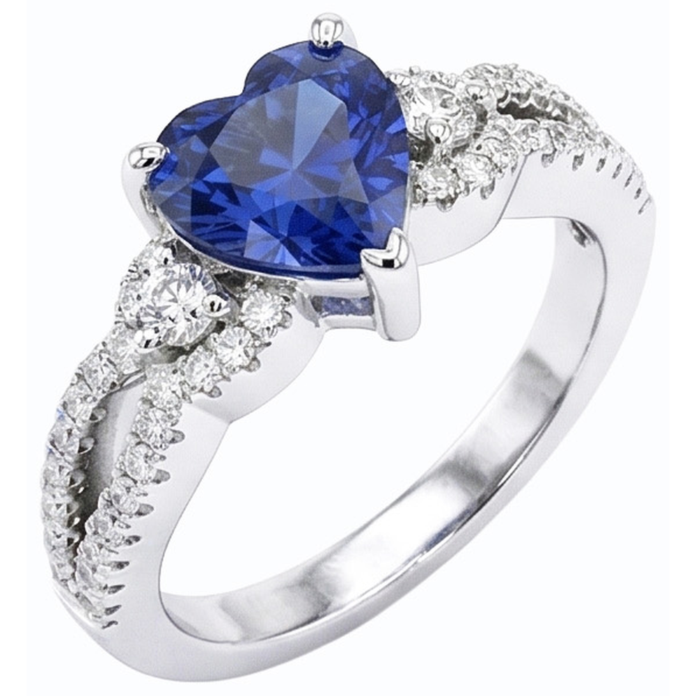 Blue Sapphire & Natural Earth Mined Diamond ( Not Lab Grown ) Ring 4.50 Carats White Gold 14K Jewelry