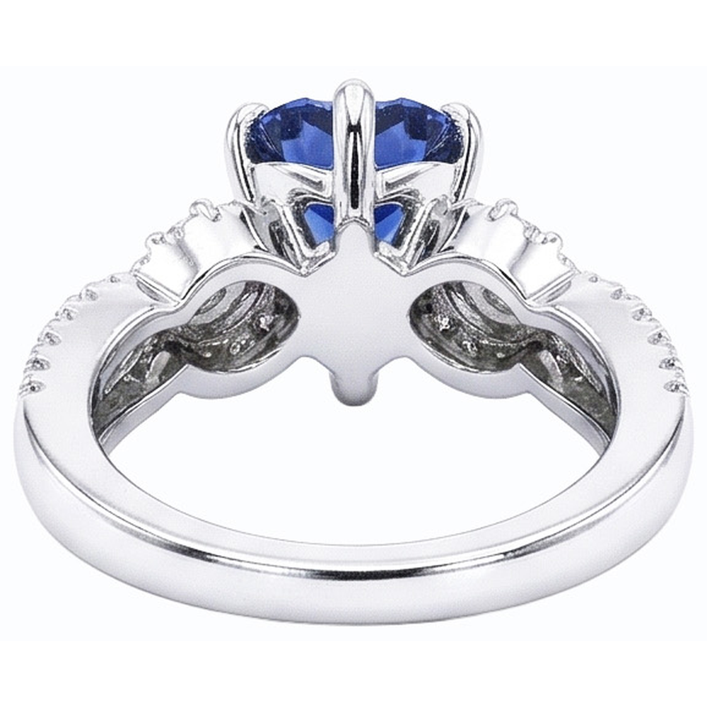 Blue Sapphire & Natural Earth Mined Diamond ( Not Lab Grown ) Ring 4.50 Carats White Gold 14K Jewelry