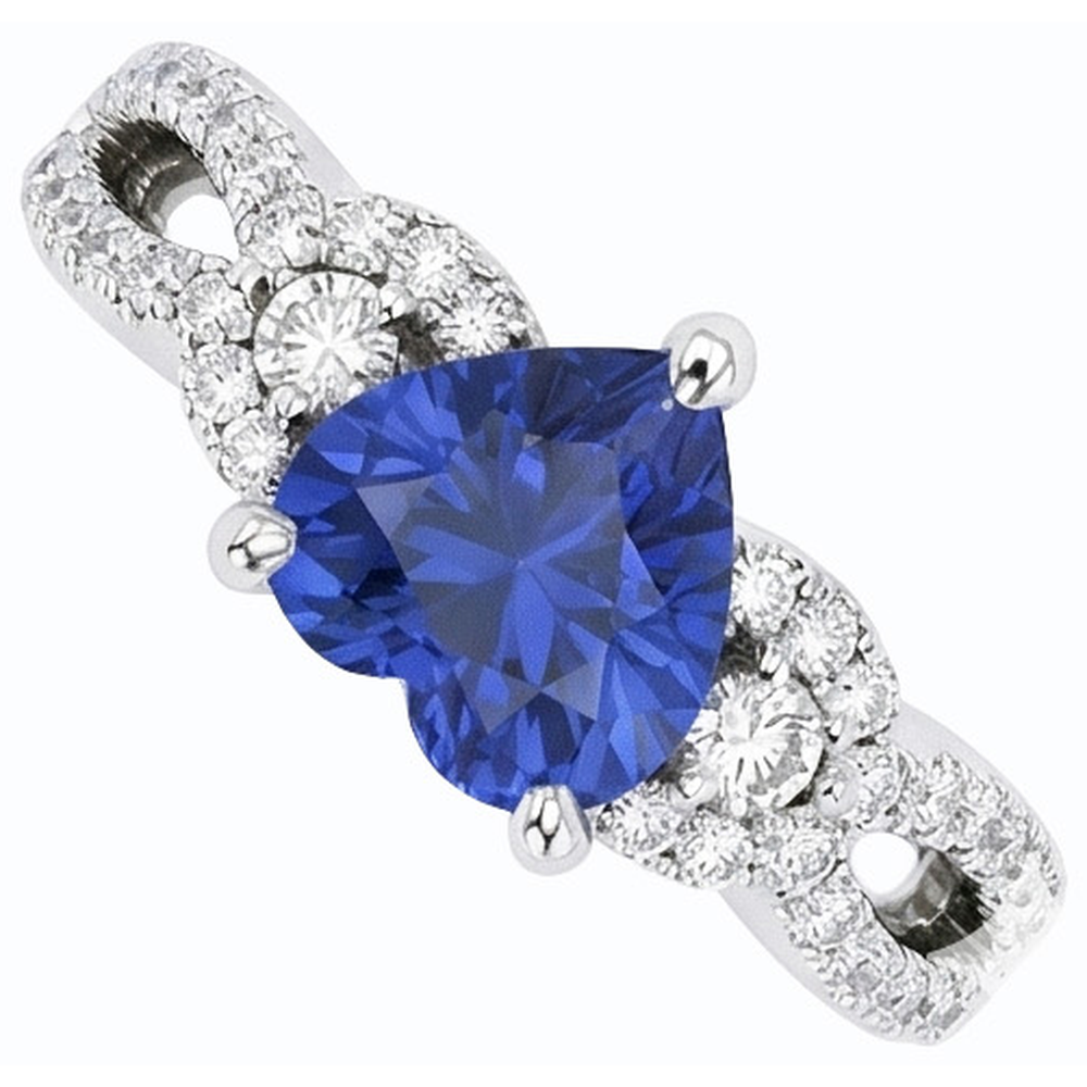 Blue Sapphire & Natural Earth Mined Diamond ( Not Lab Grown ) Ring 4.50 Carats White Gold 14K Jewelry