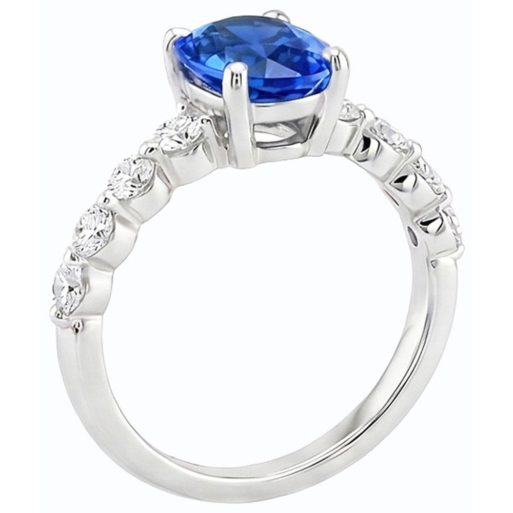 Blue Sapphire & Natural Earth Mined Diamond ( Not Lab Grown ) Ring Oval Shaped 4.50 Carats Women’s Jewelry