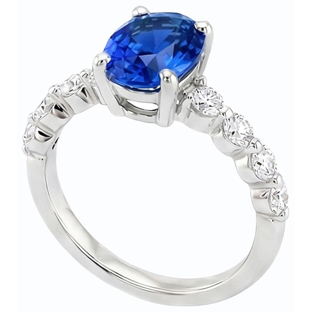 Blue Sapphire & Natural Earth Mined Diamond ( Not Lab Grown ) Ring Oval Shaped 4.50 Carats Women’s Jewelry