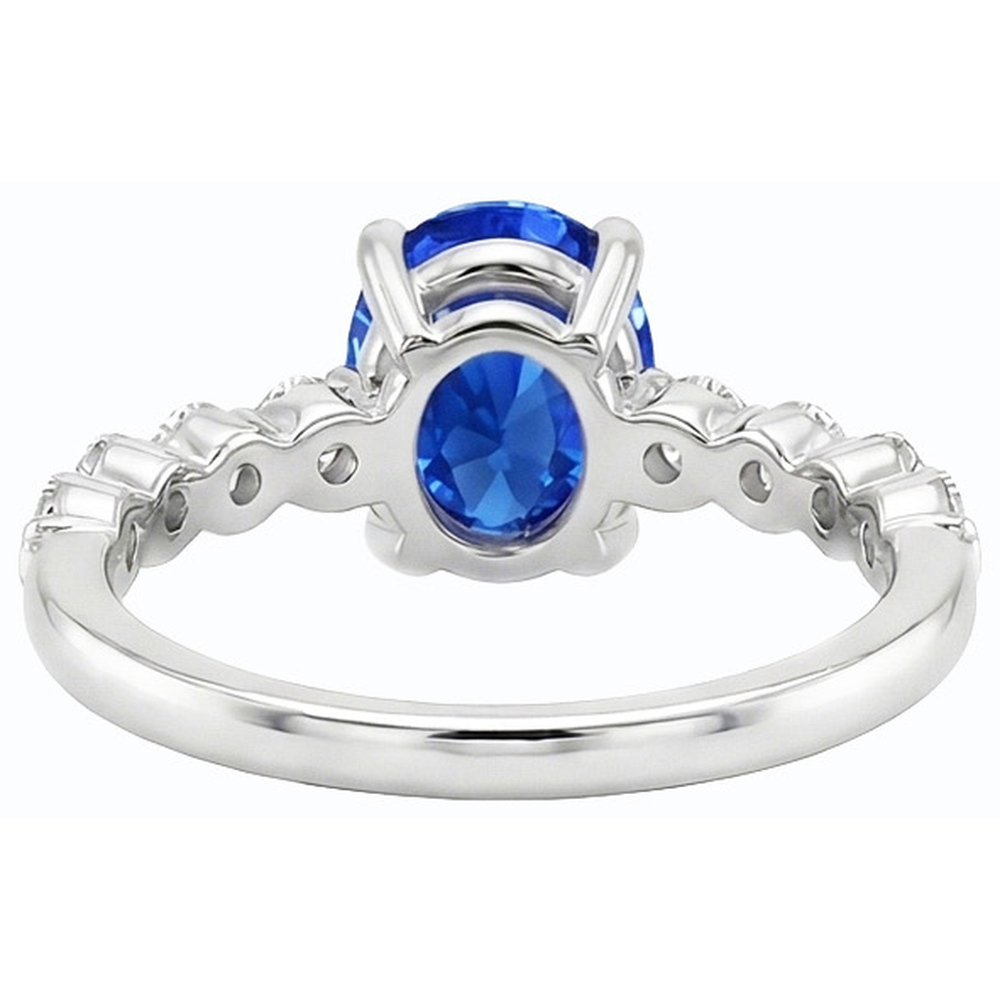 Blue Sapphire & Natural Earth Mined Diamond ( Not Lab Grown ) Ring Oval Shaped 4.50 Carats Women’s Jewelry