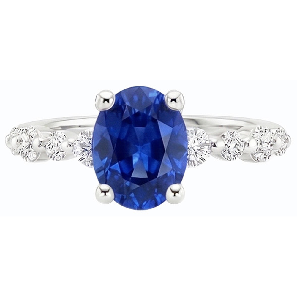 Blue Sapphire & Natural Earth Mined Diamond ( Not Lab Grown ) Ring Oval Shaped 4.50 Carats Women’s Jewelry