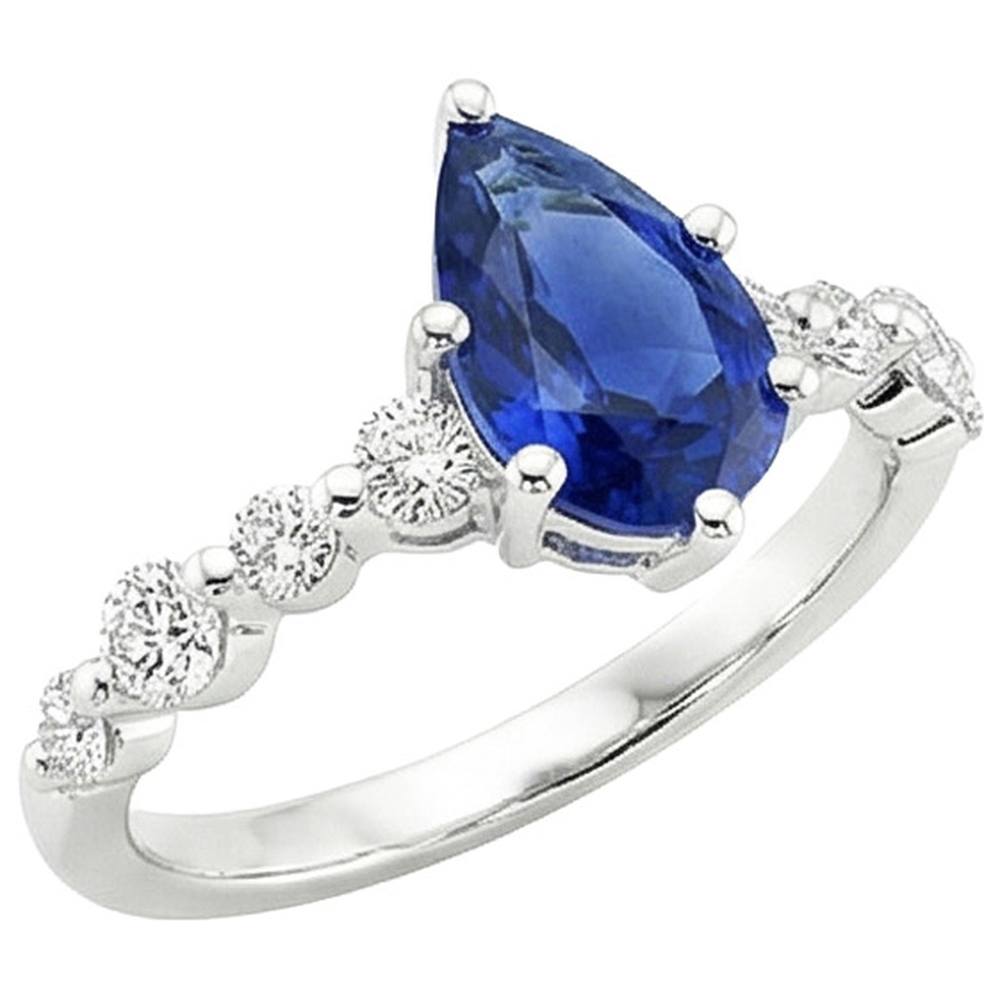 Blue Sapphire & Round Natural Earth Mined Diamond ( Not Lab Grown ) Engagement Ring With Accents 4.25 Carats