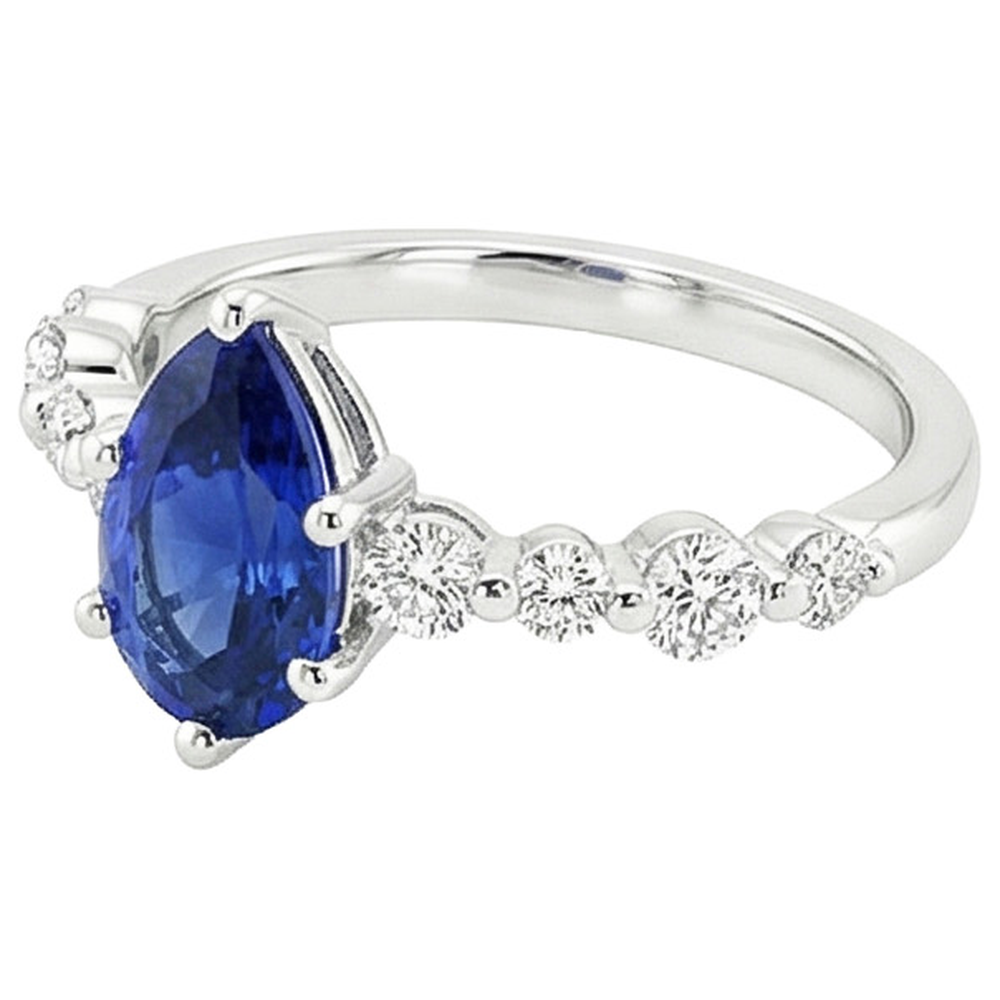 Blue Sapphire & Round Natural Earth Mined Diamond ( Not Lab Grown ) Engagement Ring With Accents 4.25 Carats