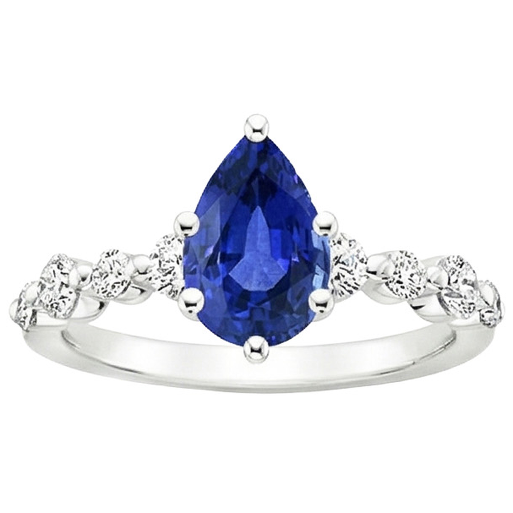 Blue Sapphire & Round Natural Earth Mined Diamond ( Not Lab Grown ) Engagement Ring With Accents 4.25 Carats