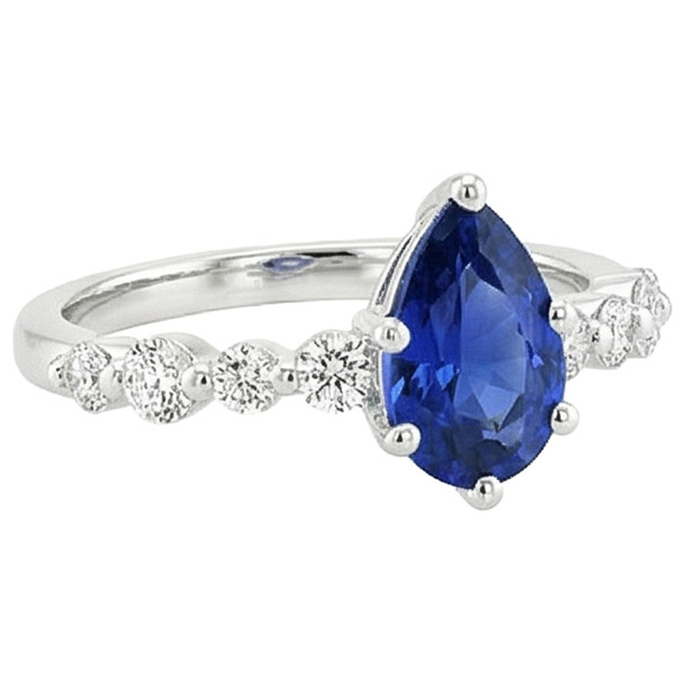 Blue Sapphire & Round Natural Earth Mined Diamond ( Not Lab Grown ) Engagement Ring With Accents 4.25 Carats