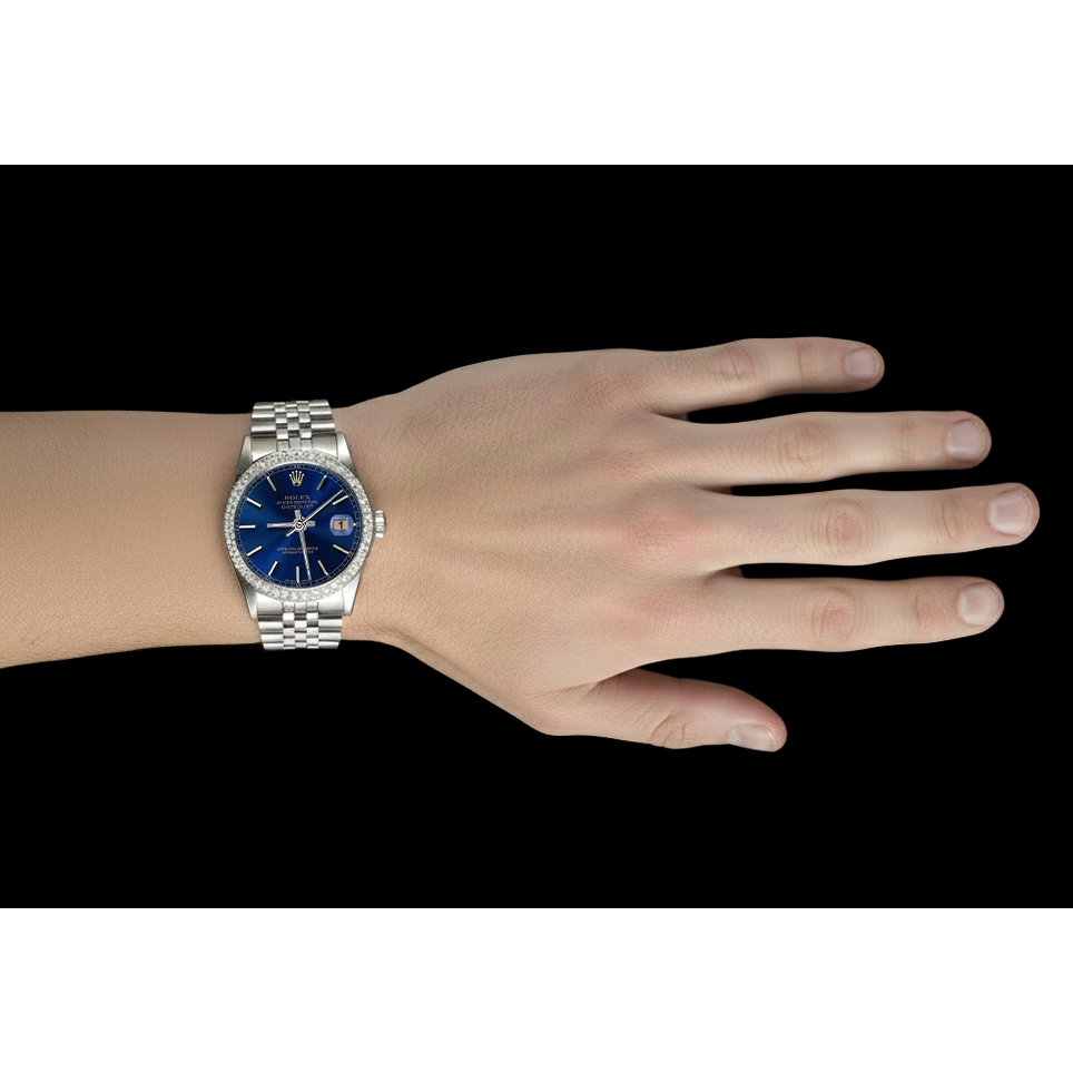 Blue Stick Dial Watch Ss Jubilee Diamond Perpetual Rolex Mens