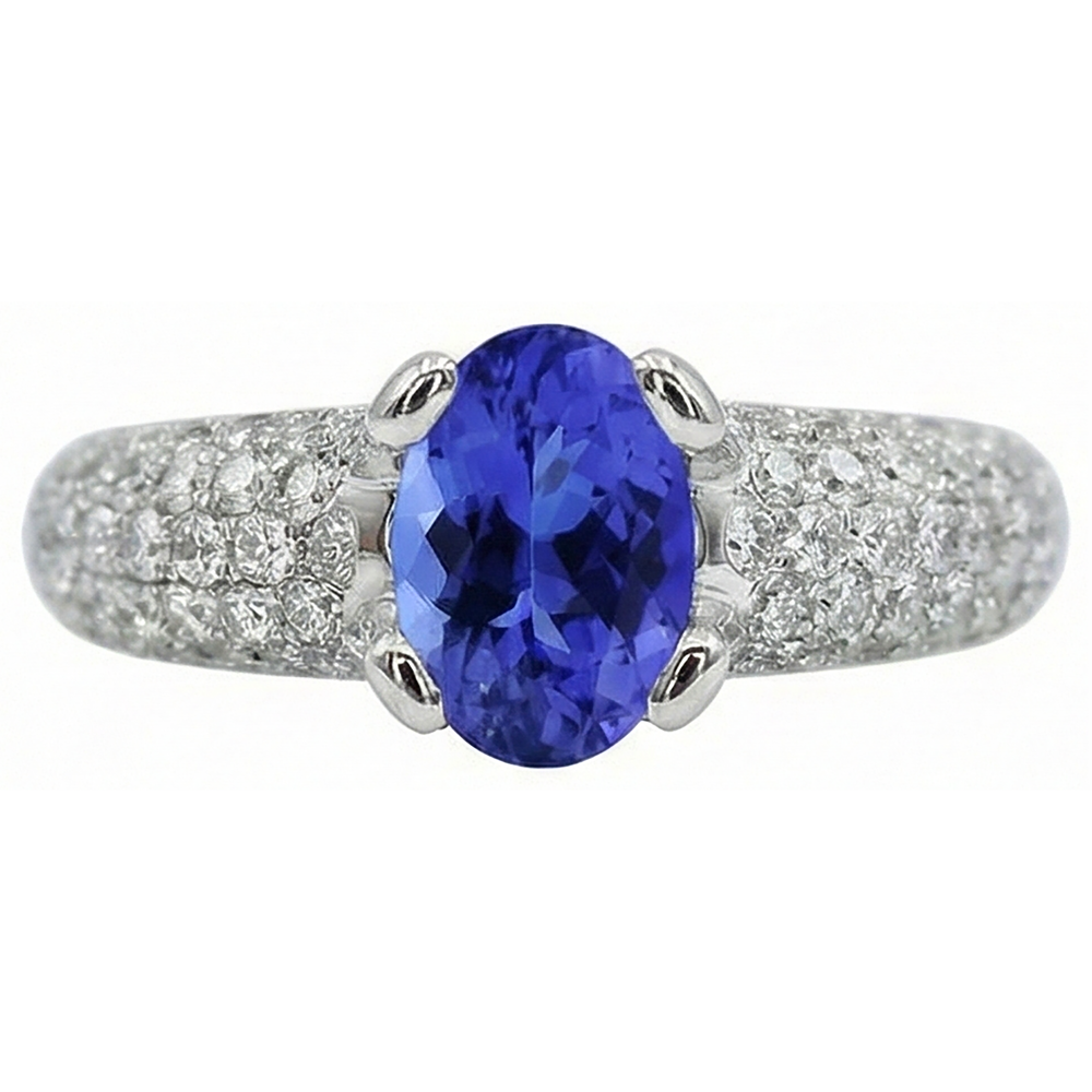Blue Tanzanite Gemstone And Natural Earth Mined Diamond Ring 2.5 Ct Gold 14K