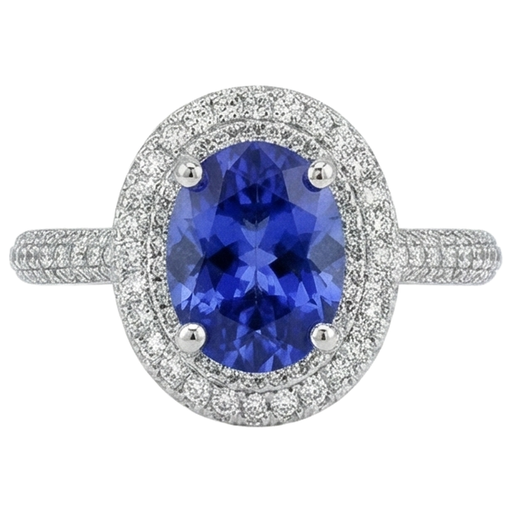 natural round tanzanite 10.75ct ring side angle