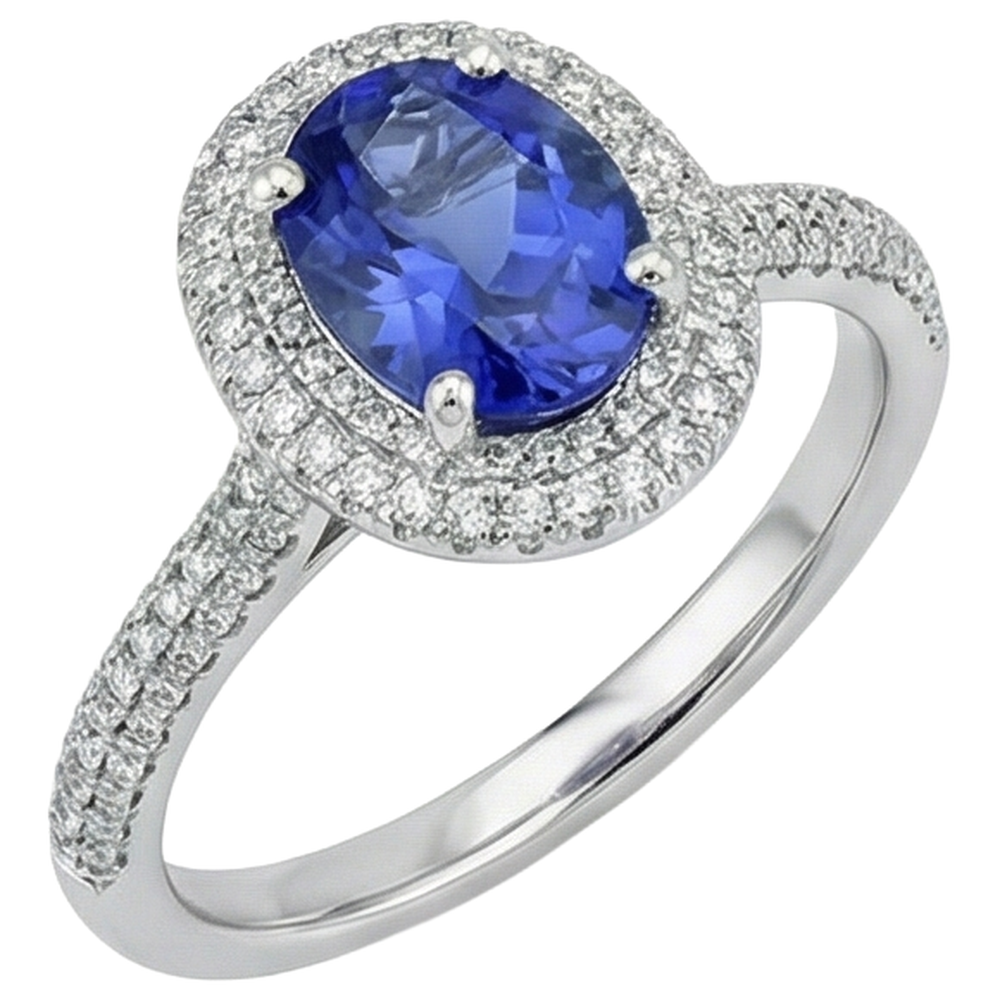 natural round tanzanite 10.75ct ring close up detail