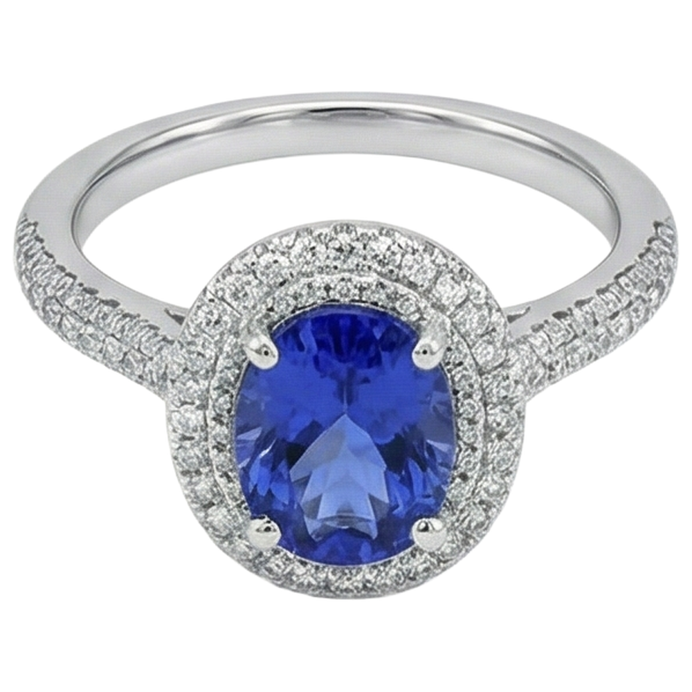 natural round tanzanite 10.75ct ring top view