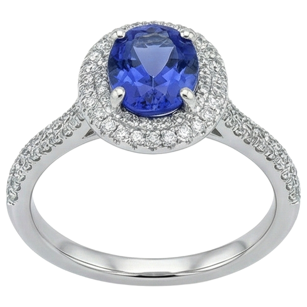 natural round tanzanite 10.75ct ring profile view