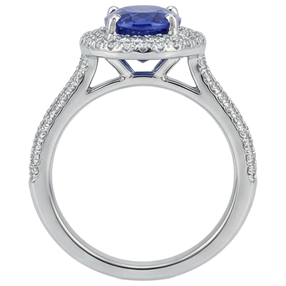 natural round tanzanite 10.75ct ring on white background