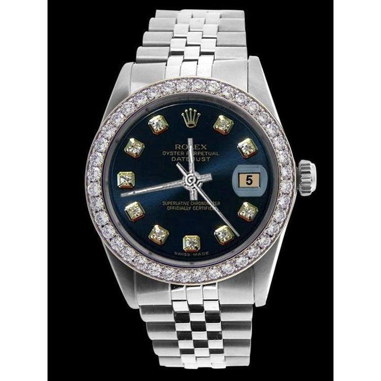 Blue Diamond Dial Bezel Men Rolex Ss