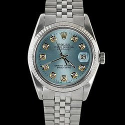 Blue Diamond Dial Fluted Rolex Bezel Men Watch Ss Jubilee Bracelet QUICK SET