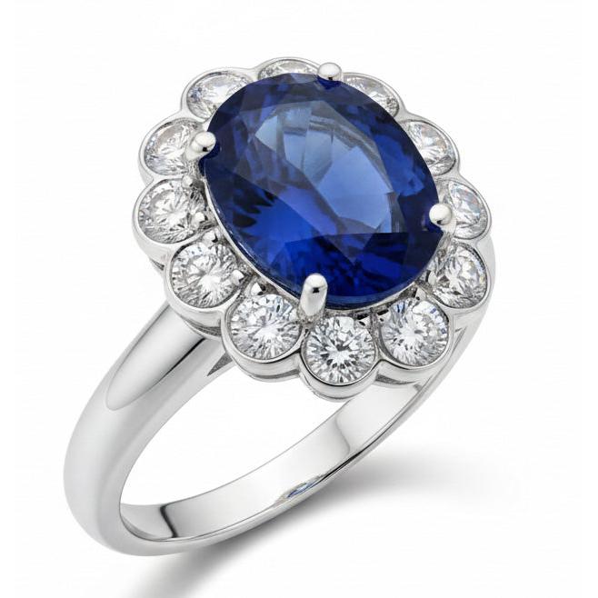 Blue Sapphire And Natural Earth Mined Diamond ( Not Lab Grown ) Engagement Ring