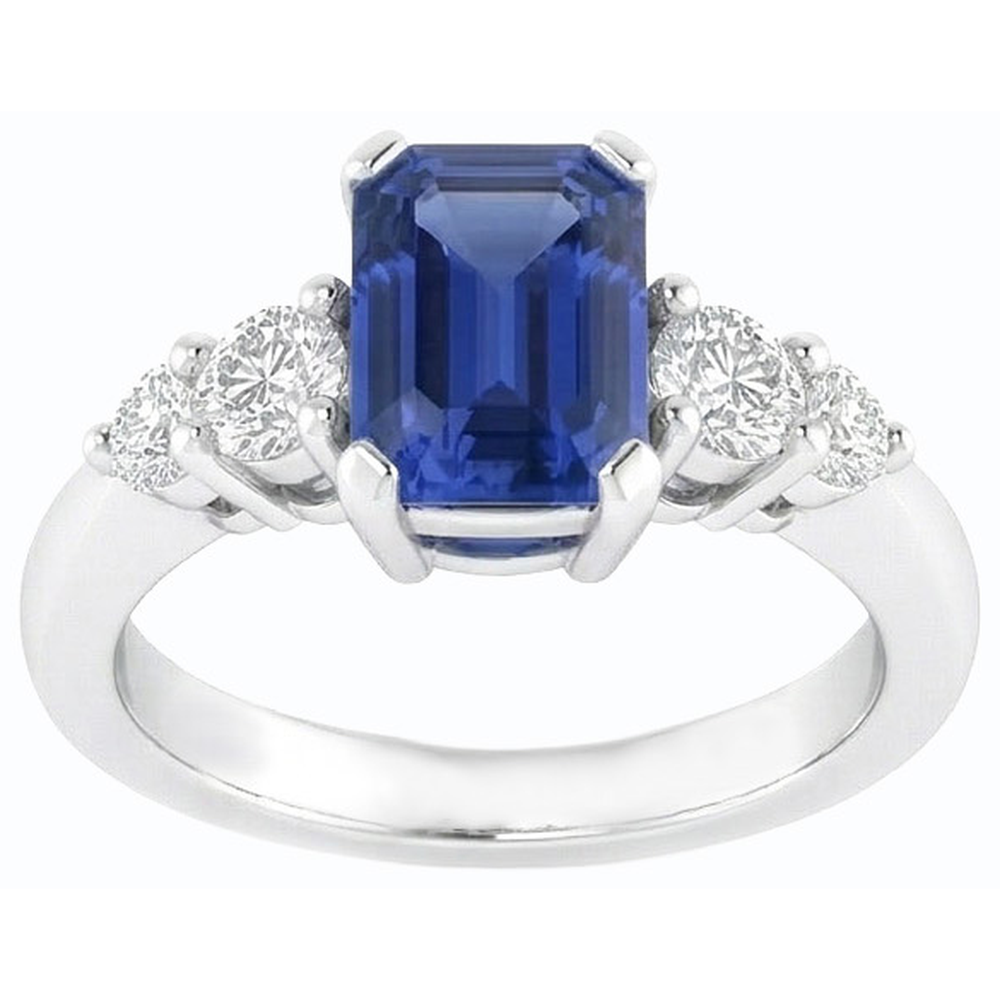 Blue Sapphire Anniversary Ring Round Natural Earth Mined Diamond ( Not Lab Grown ) Tapered Shank 1.75 Carats