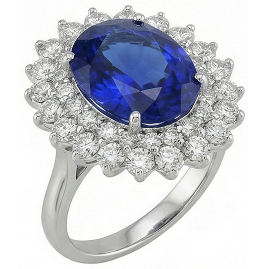 Blue Sapphire Gold 14K IGI CERTIFIED Diamond Ring