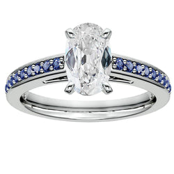 Blue Sapphire Old Cut Oval  Genuine Diamond Ring 7 Carats Jewelry