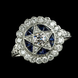 Blue Sapphire Old Cut Round Real Natural Earth Mined Diamond Ring Flower Star Style 3 Carats