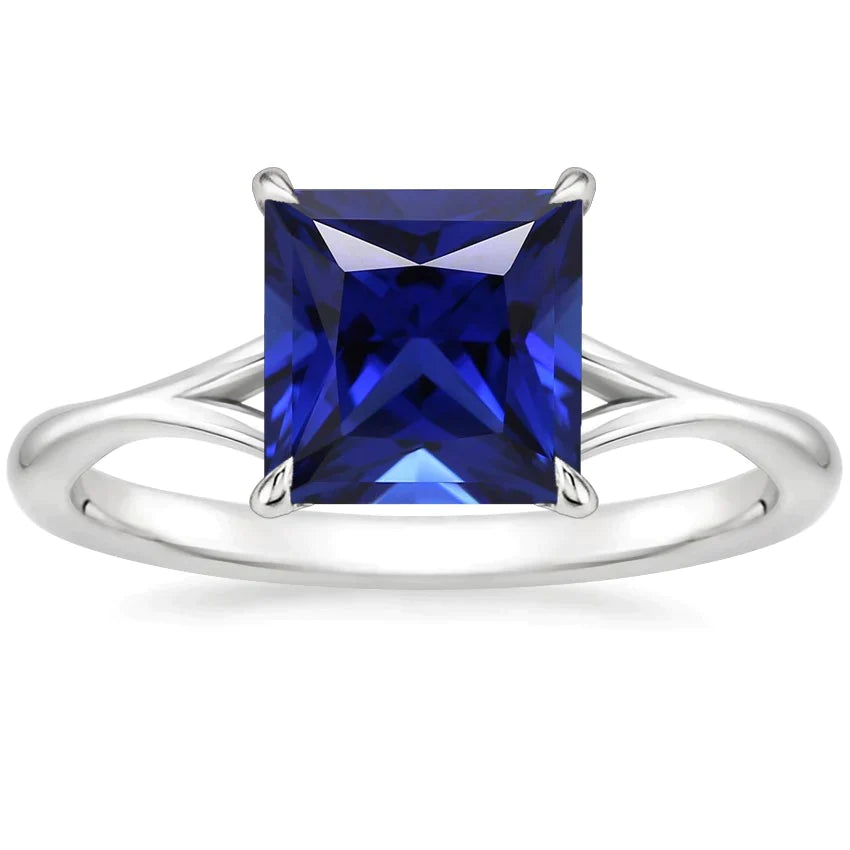 Blue Square Sapphire Solitaire Ring