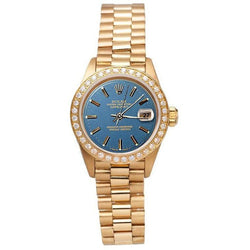 Blue Stick Dial Rolex Dj Watch Gold Presidential  Diamond Bezel