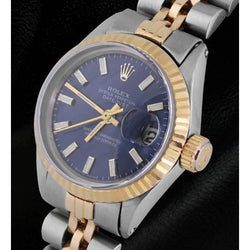 Blue Stick Dial  Watch Rolex Ss & Gold Jubilee Brace Fluted Bezel