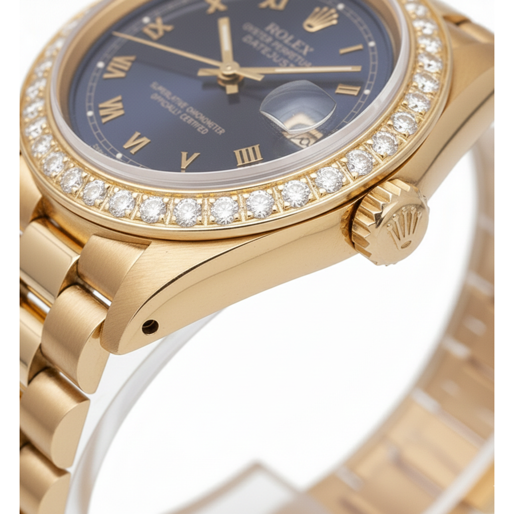 Blue Roman Dial Rolex Dj Presidential Style Watch Diamond Bezel