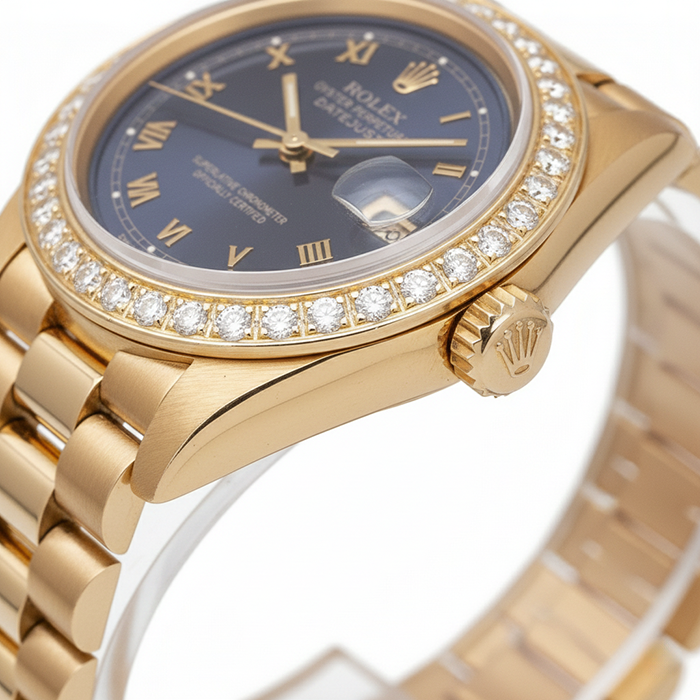 Blue Roman Dial Rolex Dj Presidential Style Watch Diamond Bezel