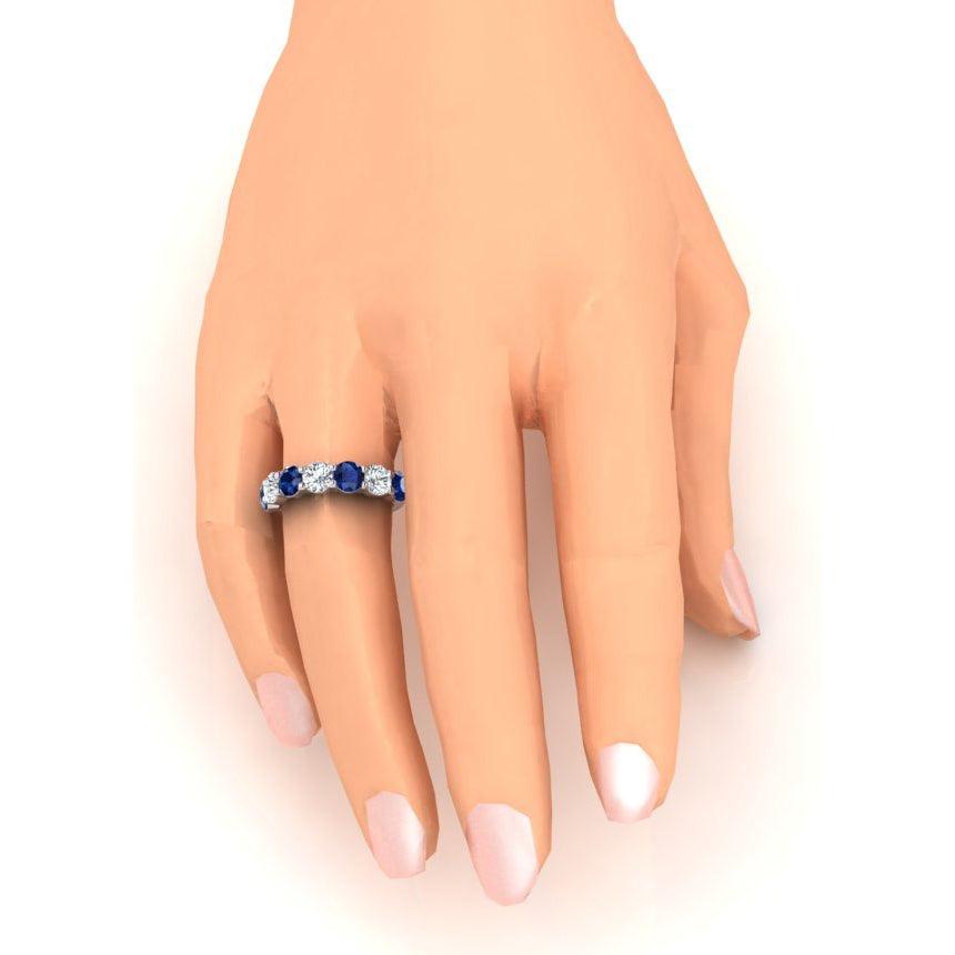 Blue Sapphire And Earth Mined Natural Diamond Gemstone Womens Band