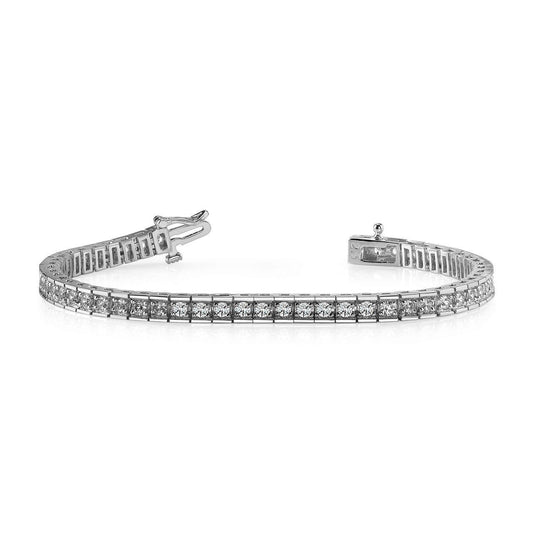 Box Link Tennis Bracelet 7.50 Ct Round Cut Lab Grown Diamonds White Gold 14K