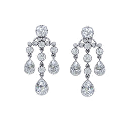 Bridal Chandelier Earrings Pear, Cushion Old Cut Real Natural Earth Mined Diamonds 6.50 Carats