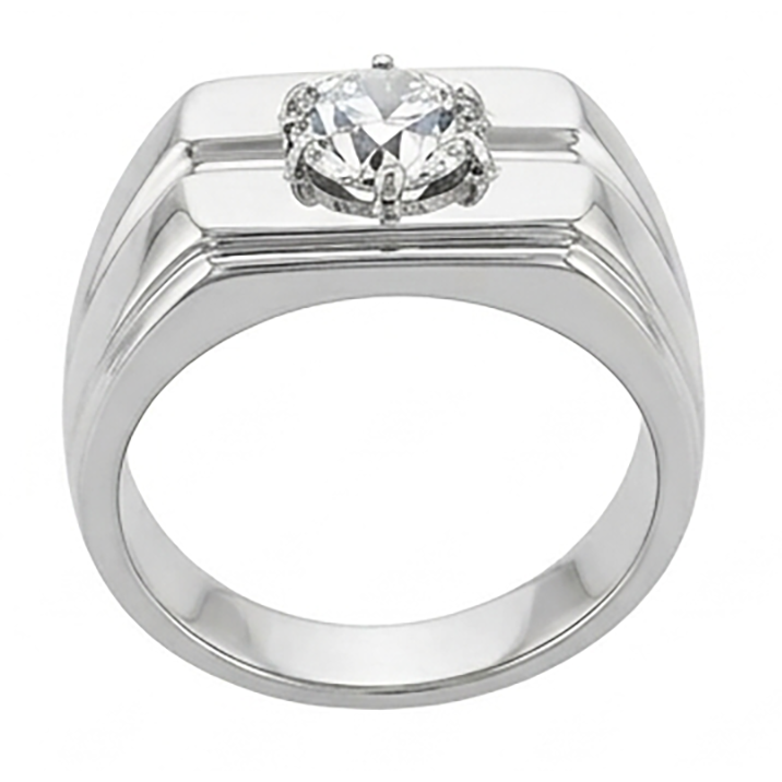 Brilliant Diamond Antique Cushion Men's Ring 2 ct in 10K White