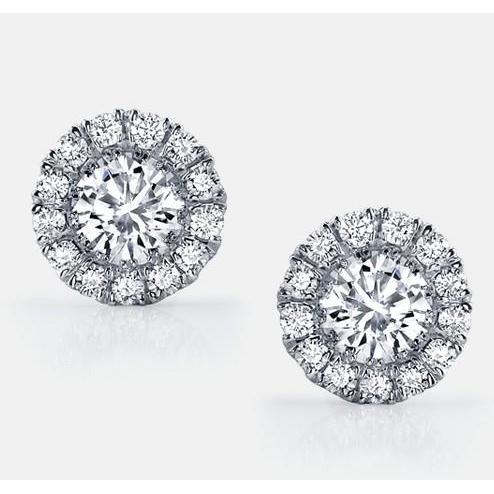 Brilliant Cut 3.60 Carats Halo Real Diamonds Studs Earrings White Gold 14K