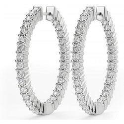 Brilliant Cut 4 Carat Prong Set White Gold Genuine Diamonds Hoop Earrings