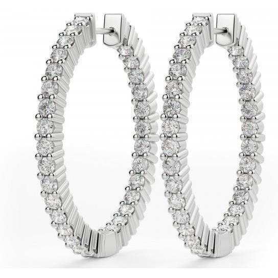 Brilliant Cut 4 Carat Prong Set White Gold Genuine Diamonds Hoop Earrings