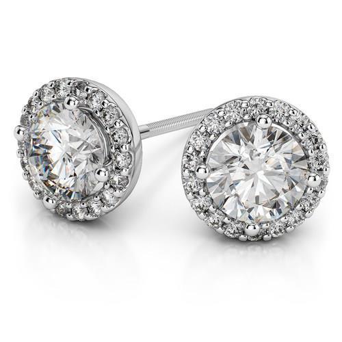 Brilliant Cut 4 Carats Real Diamonds Women Studs Halo Earrings White Gold