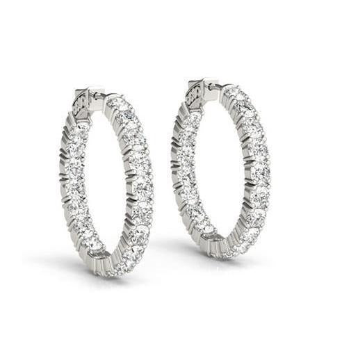 Brilliant Cut 5.40 Ct Real Diamonds Ladies Hoop Earrings Gold White 14K - Hoop Earrings-harrychadent.ca