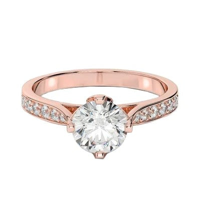 Brilliant Cut Cathedral Setting Real Diamond Engagement Ring Rose Gold