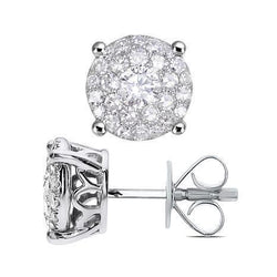 Brilliant Cut Halo Natural Diamond Stud Earrings 1.54 Carat White Gold 14K