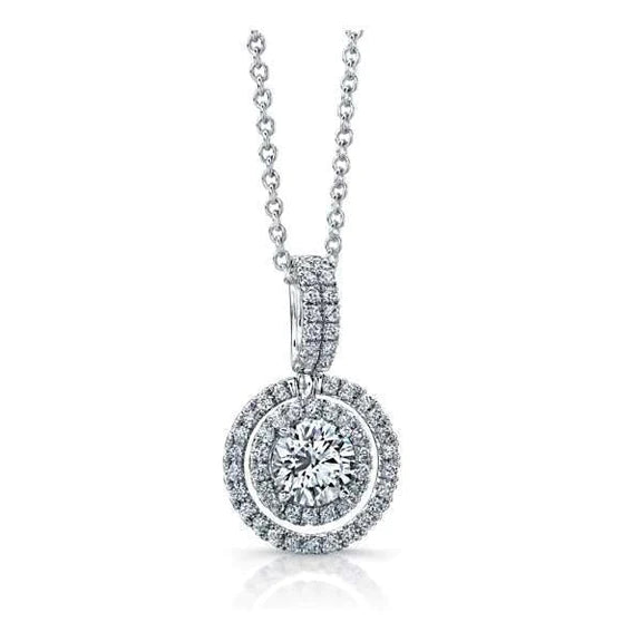 Brilliant Cut Natural Diamond Halo Pendant Necklace 2.07 Carats 14K White Gold