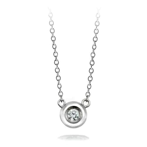 Brilliant Cut Real Diamond Pendant Necklace Bezel Set 0.50 Carat WG 14K